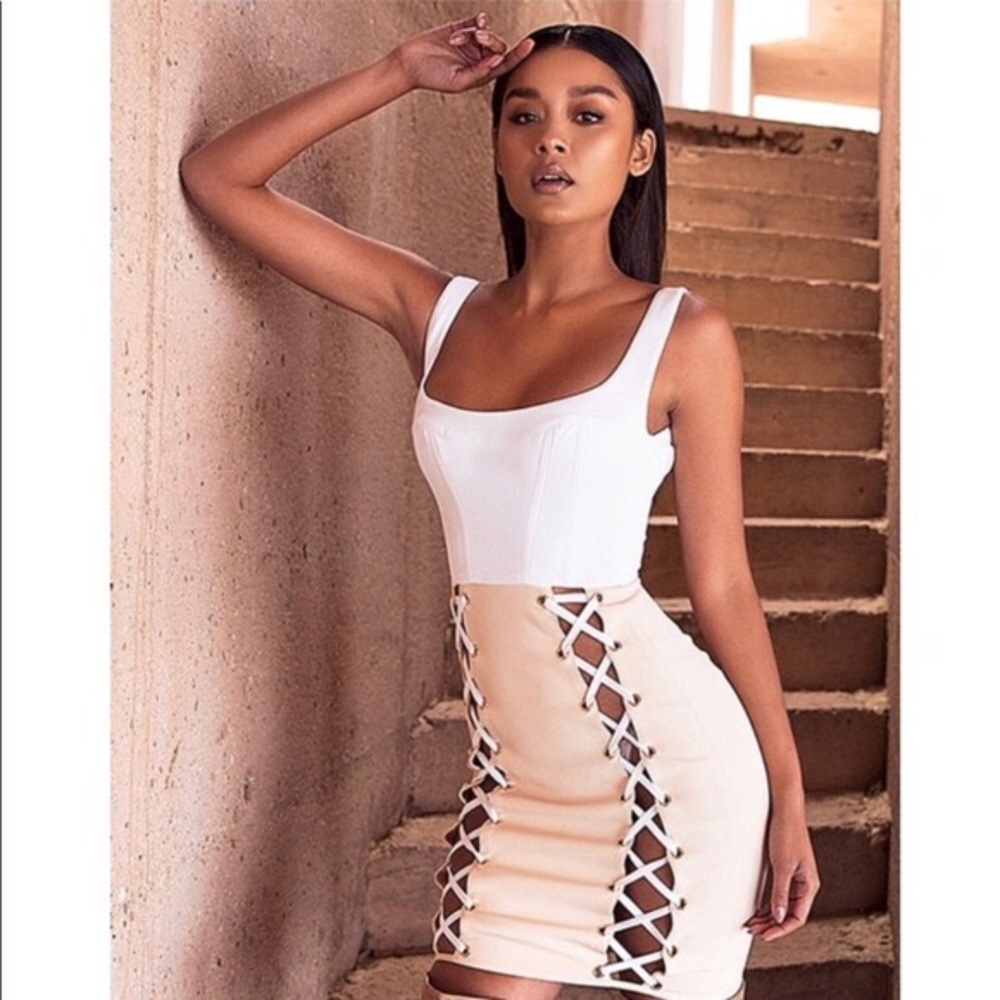 House of CB Omari corset lace up dress NWT